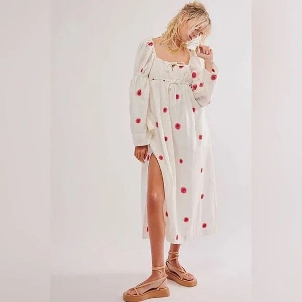 Free People Emory Embroidered Midi Dress S - Picture 2 of 7